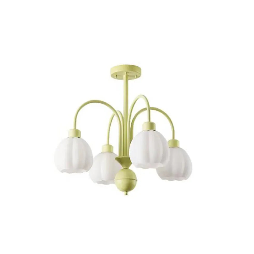 Green Semi-flush Light For Bedroom Lily Metal & Glass Ip20