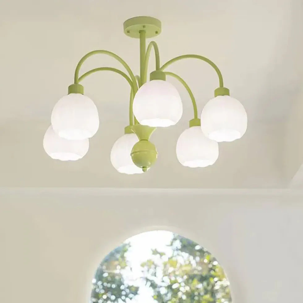 Green Semi-flush Light For Bedroom Lily Metal & Glass Ip20