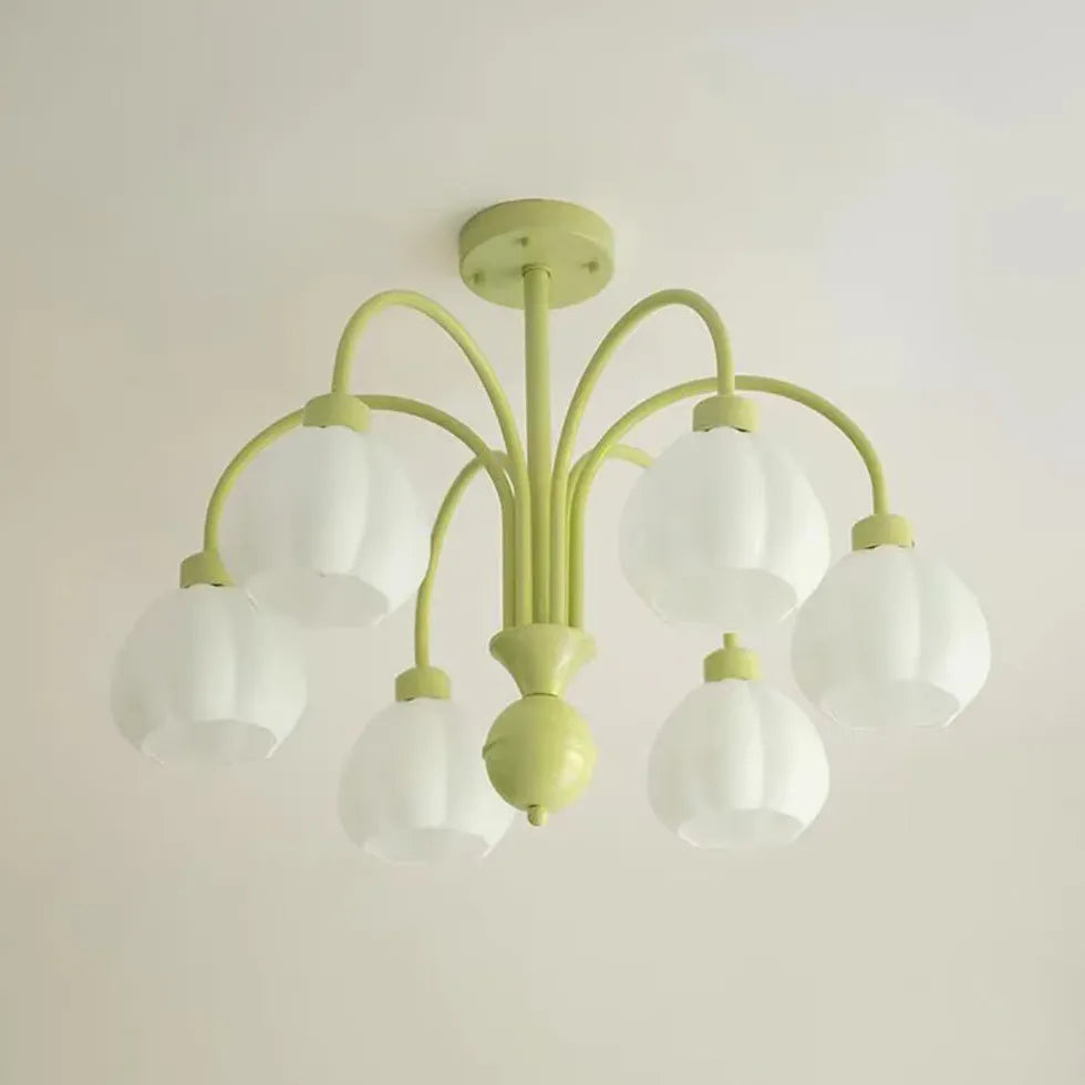 Green Semi-flush Light For Bedroom Lily Metal & Glass Ip20