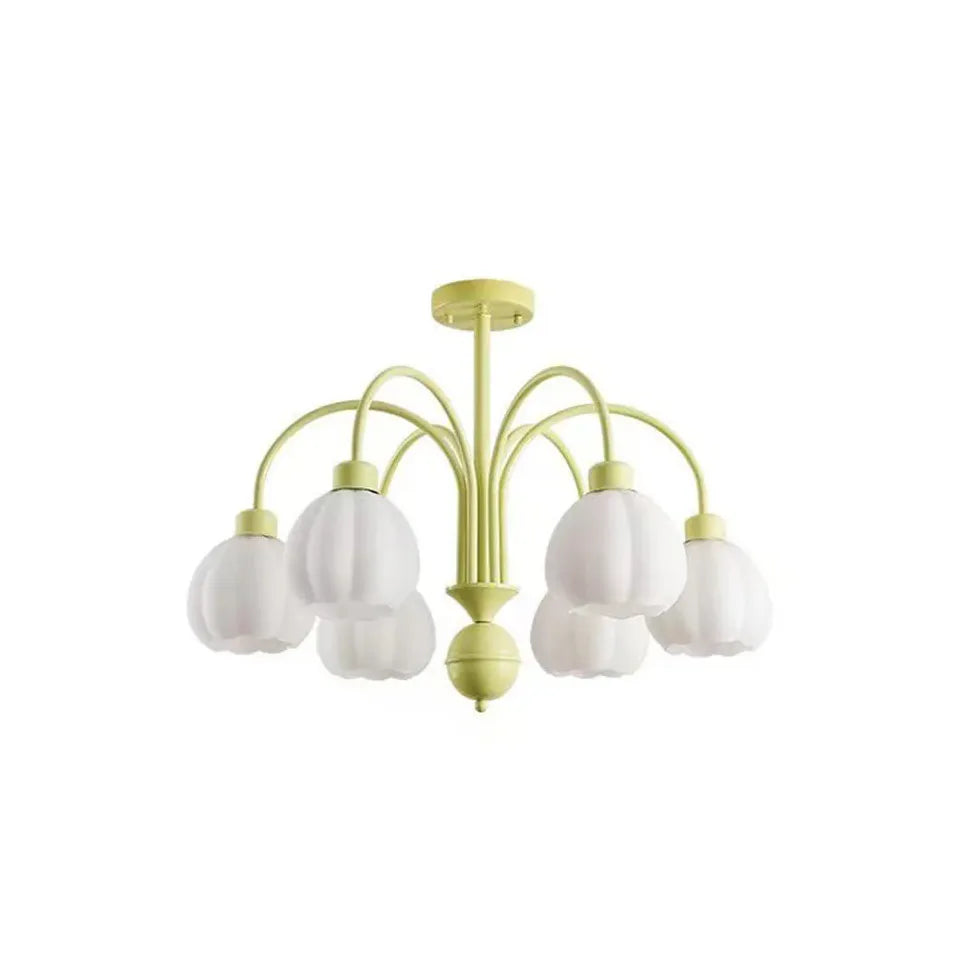 Green Semi-flush Light For Bedroom Lily Metal & Glass Ip20