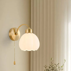 Gold Single Arm Wall Light For Bedroom Lily Metal & Glass Ip20 Led