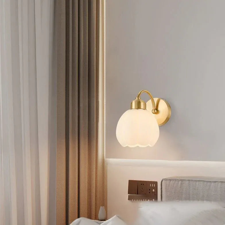 Gold Single Arm Wall Light For Bedroom Lily Metal & Glass Ip20 Led