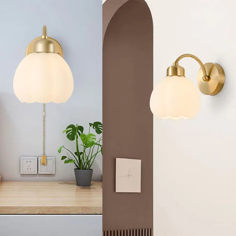 Gold Single Arm Wall Light For Bedroom Lily Metal & Glass Ip20 Led