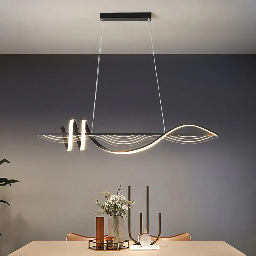 Black Bar Pendant Light For Living Room Linear Louise Metal Led