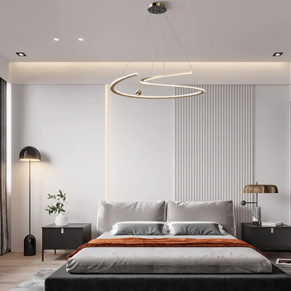 Gold Statement Pendant Light For Bedroom Linear Louise Metal & Acrylic Led