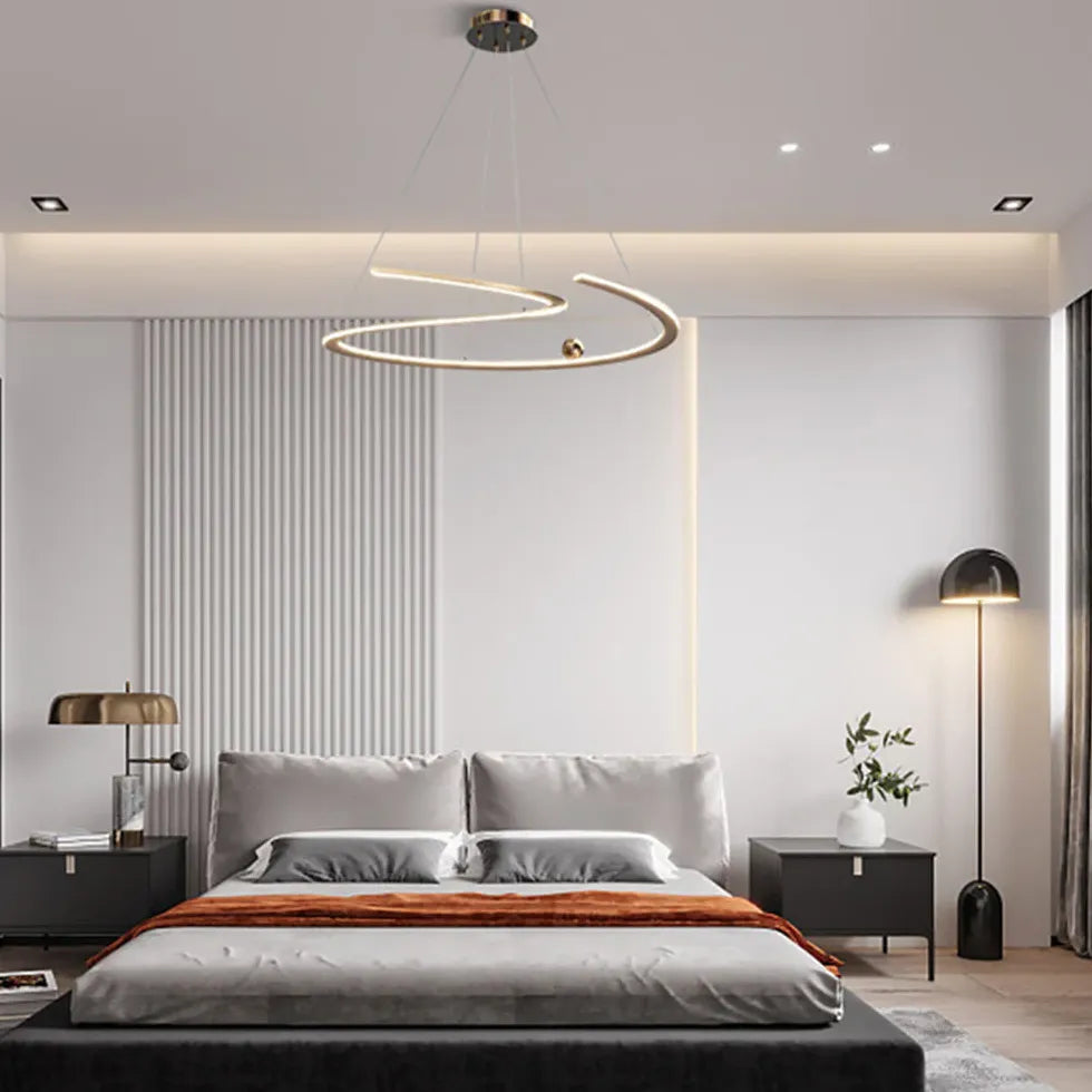 Gold Statement Pendant Light For Bedroom Linear Louise Metal & Acrylic Led