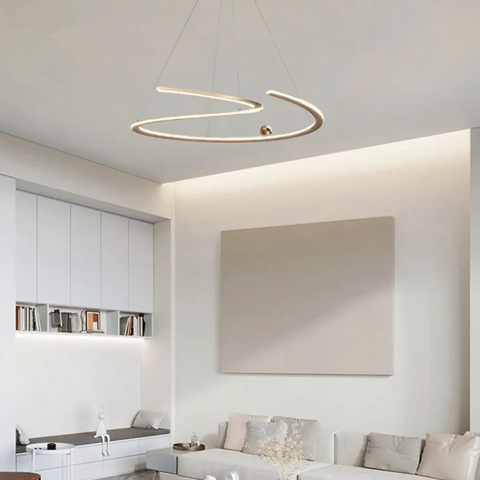 Gold Statement Pendant Light For Bedroom Linear Louise Metal & Acrylic Led