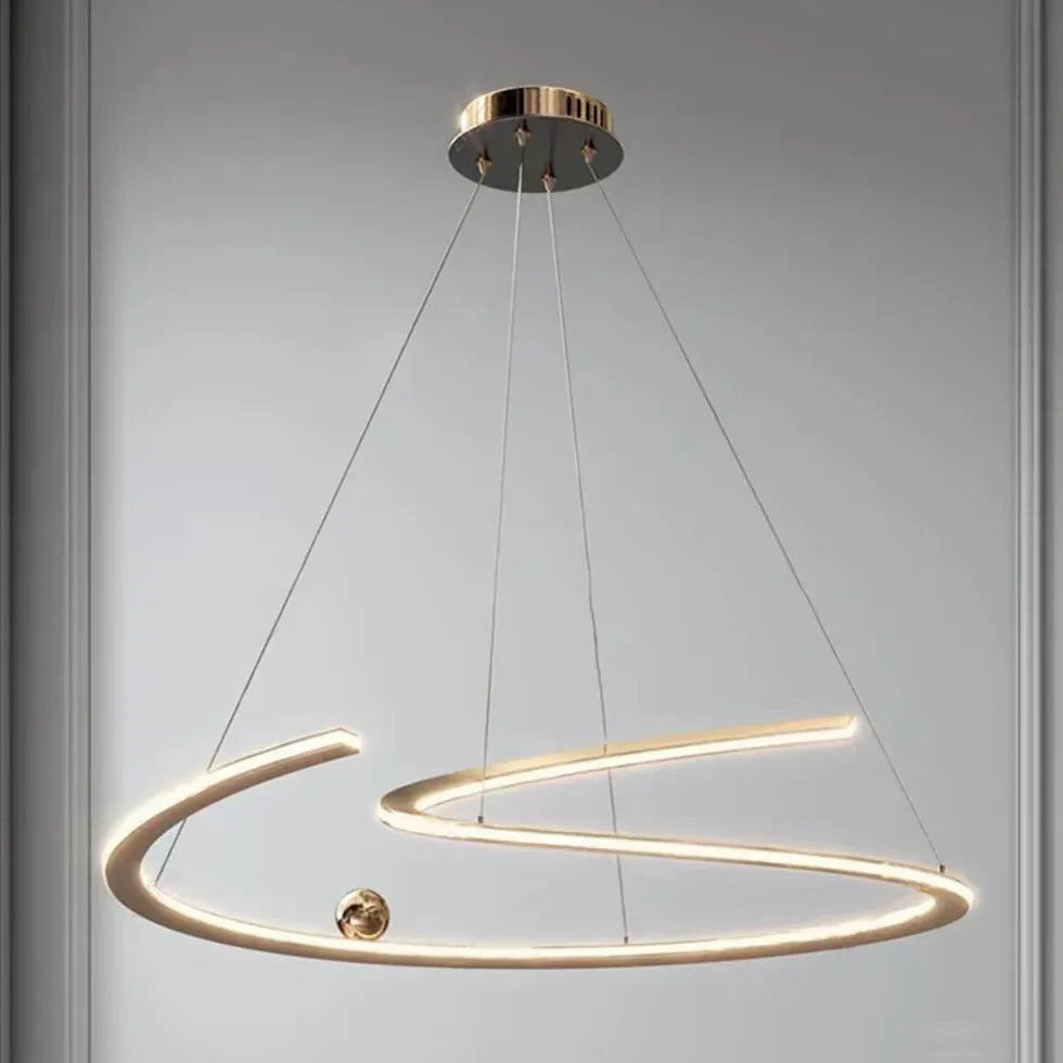 Gold Statement Pendant Light For Bedroom Linear Louise Metal & Acrylic Led