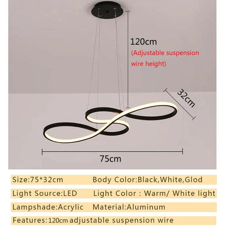 Black Bar Pendant Light For Living Room Linear Louise Metal & Silica Gel Ip20 Warm White