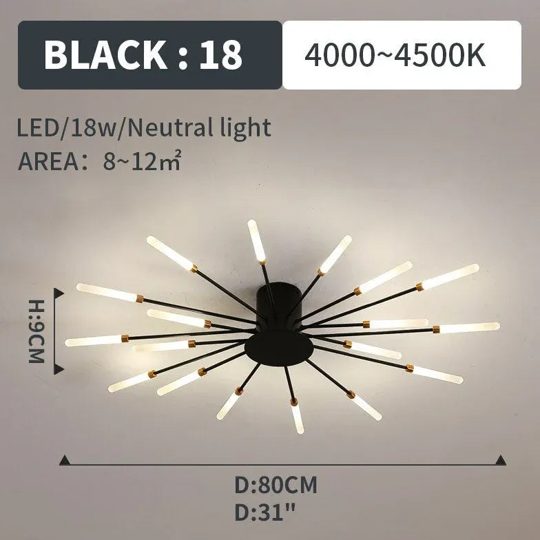 Black Chandelier For Bedroom Lowry Metal & Acrylic Led Natural Light Ip20