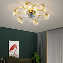 Gold Ceiling Fan With Light For Bedroom Madina Metal Led Dimmable Ip20