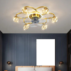 Gold Ceiling Fan With Light For Bedroom Madina Metal Led Dimmable Ip20