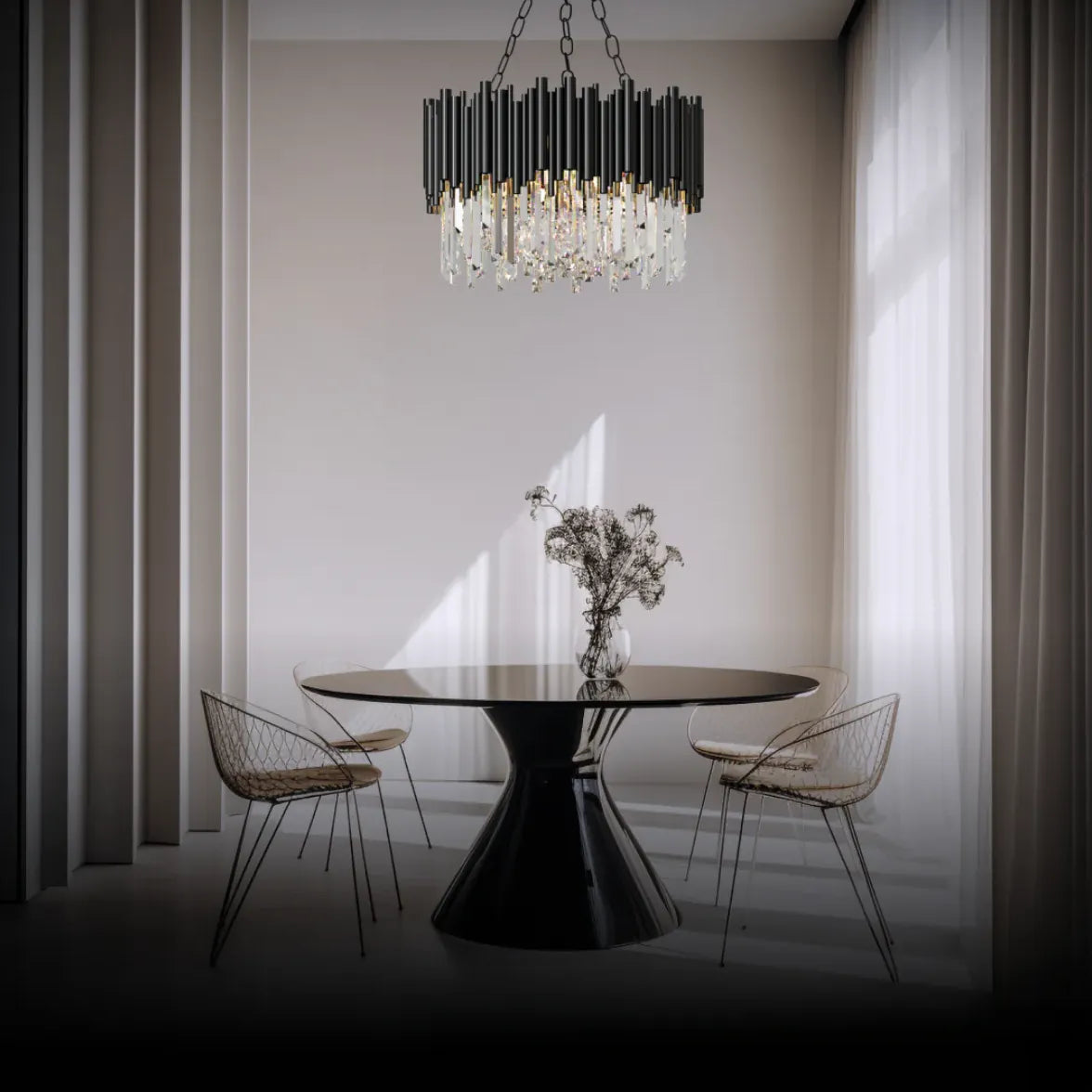 Black Statement Pendant Light For Children's Room Marilyn Metal & Crystal Without Bulbs Led Ip20