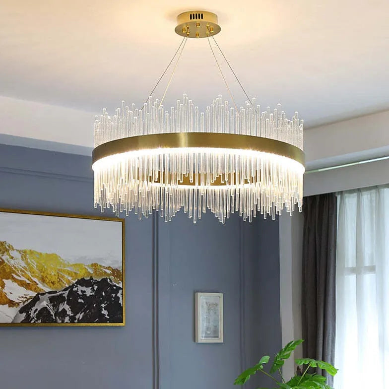 Gold Modern Chandeliers For Bedroom Round Modern Metal & Glass Dimmable Led Strip