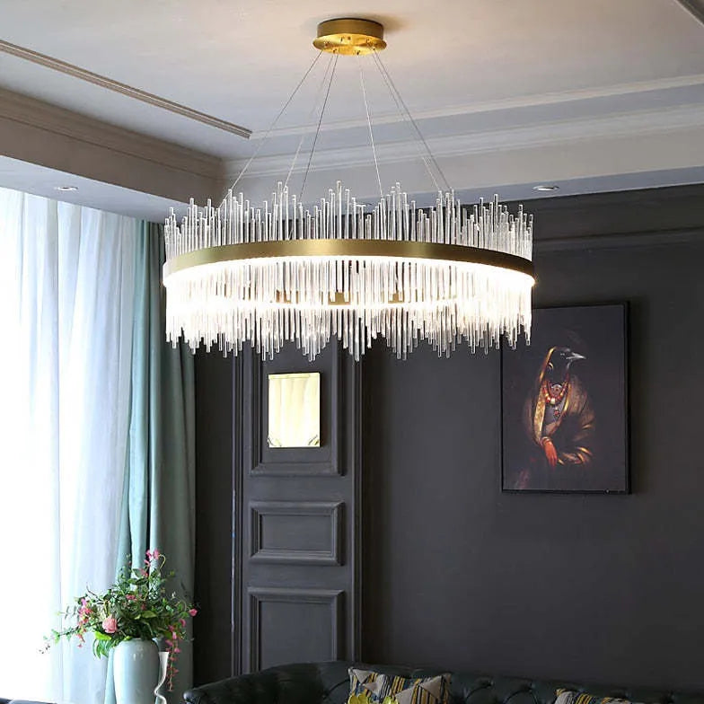 Gold Modern Chandeliers For Bedroom Round Modern Metal & Glass Dimmable Led Strip