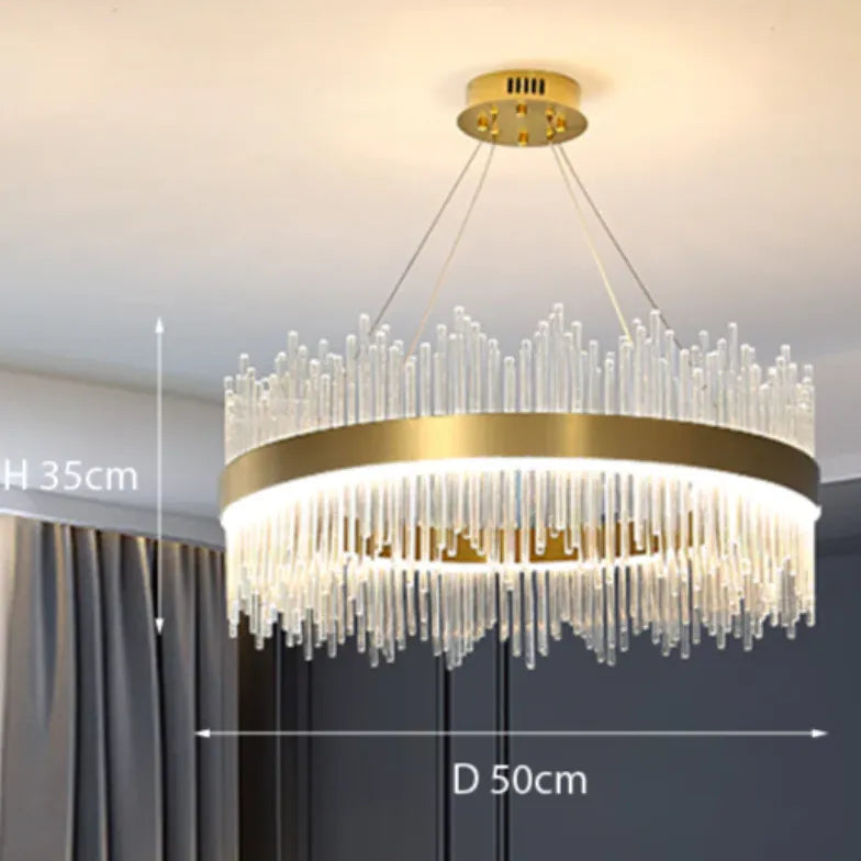 Gold Modern Chandeliers For Bedroom Round Modern Metal & Glass Dimmable Led Strip