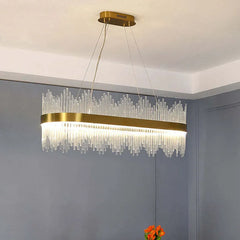 Gold Modern Chandeliers For Bedroom Round Modern Metal & Glass Dimmable Led Strip