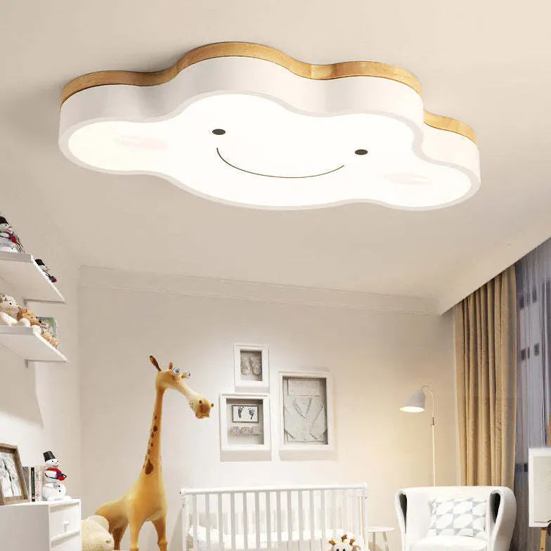 Creative Art Cloud Led Flush Light Wood