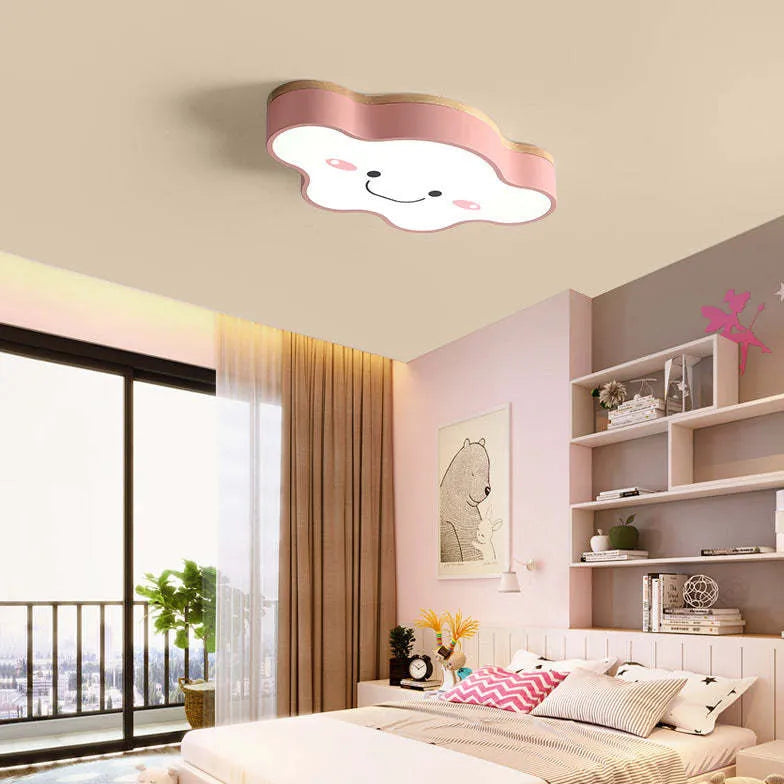 Creative Art Cloud Led Flush Light Wood