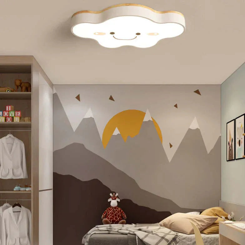 Creative Art Cloud Led Flush Light Wood