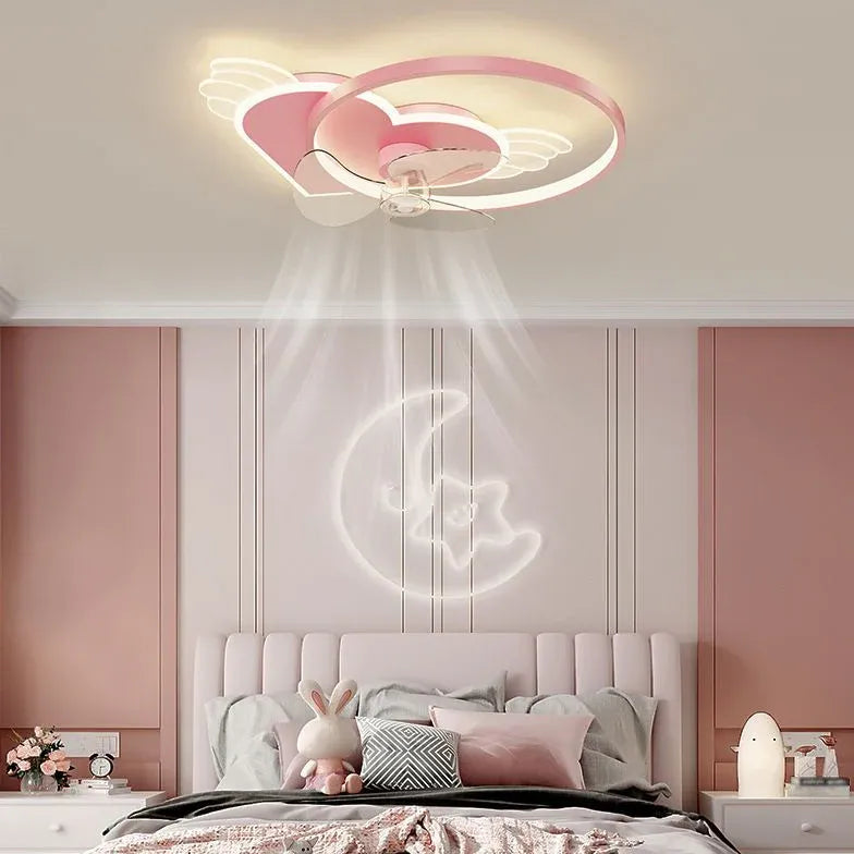 Pink Ceiling Fan With Light For Bedroom Minori Metal Led