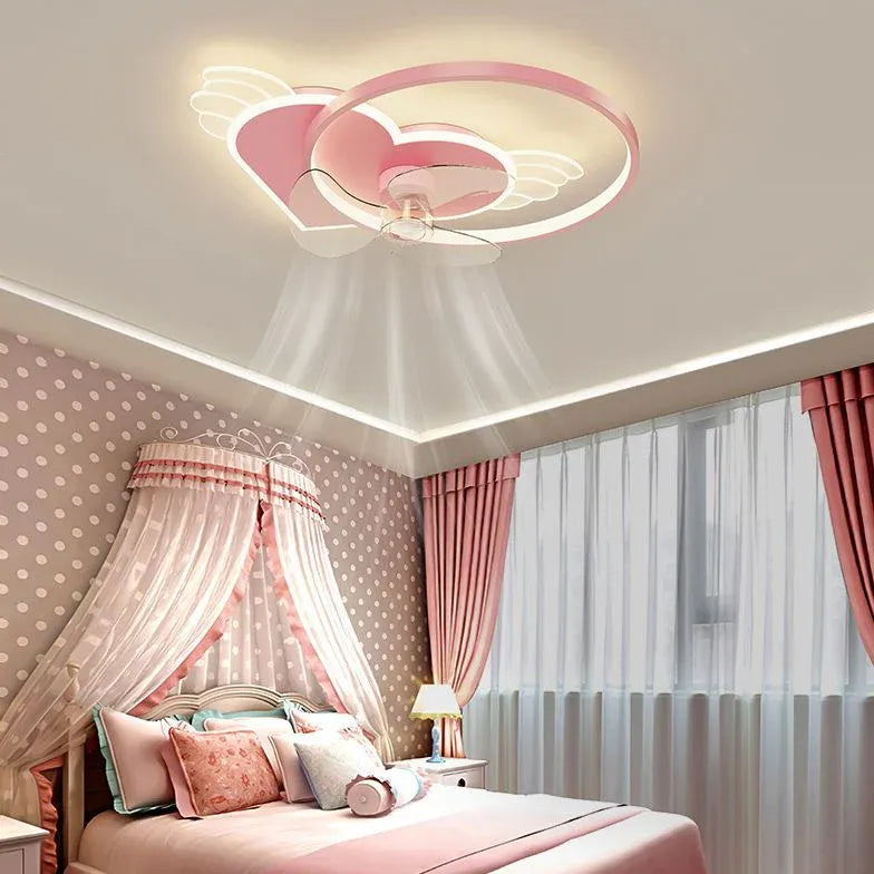 Pink Ceiling Fan With Light For Bedroom Minori Metal Led