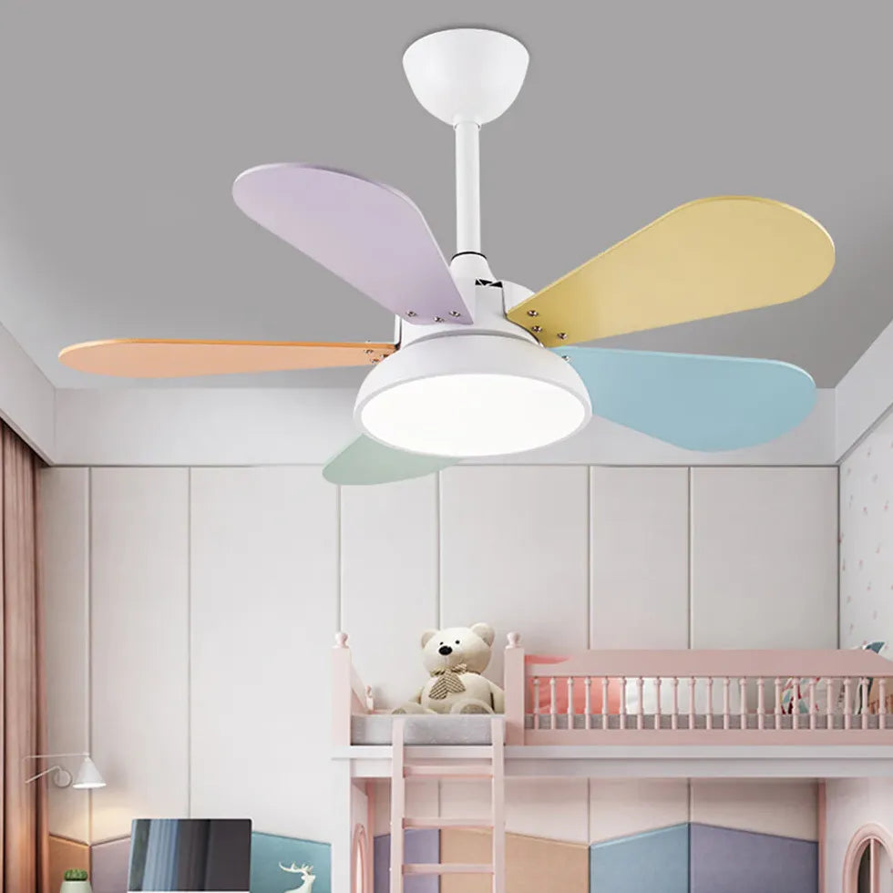 White Ceiling Fan With Light For Study Room Morandi Metal Led Dimmable