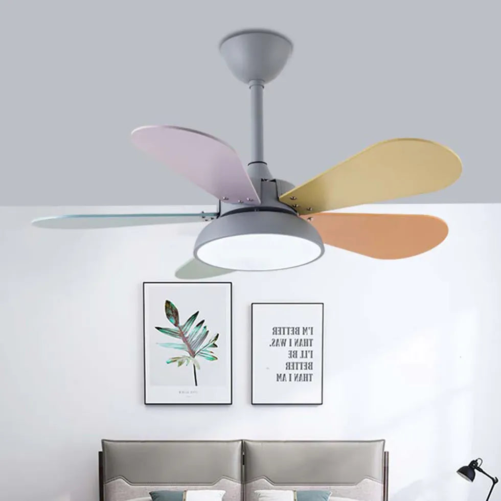 White Ceiling Fan With Light For Study Room Morandi Metal Led Dimmable