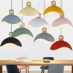 Morandi Colorful Shade Single Pendant Light, Wood