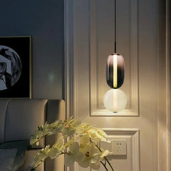 Black Coloured Glass Pendant Light For Bedroom Morandi Metal & Glass Led Ip20