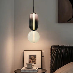 Black Coloured Glass Pendant Light For Bedroom Morandi Metal & Glass Led Ip20