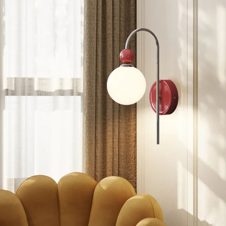 Red Single Arm Wall Light For Bedroom Morandi Metal Dimmable Ip20