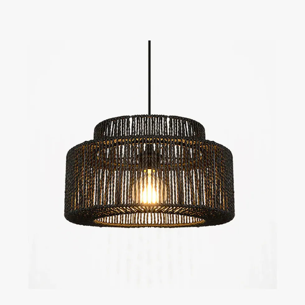 Black Light Single Pendant For Living Room Muto Metal & Rattan