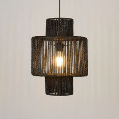 Black Light Single Pendant For Living Room Muto Metal & Rattan