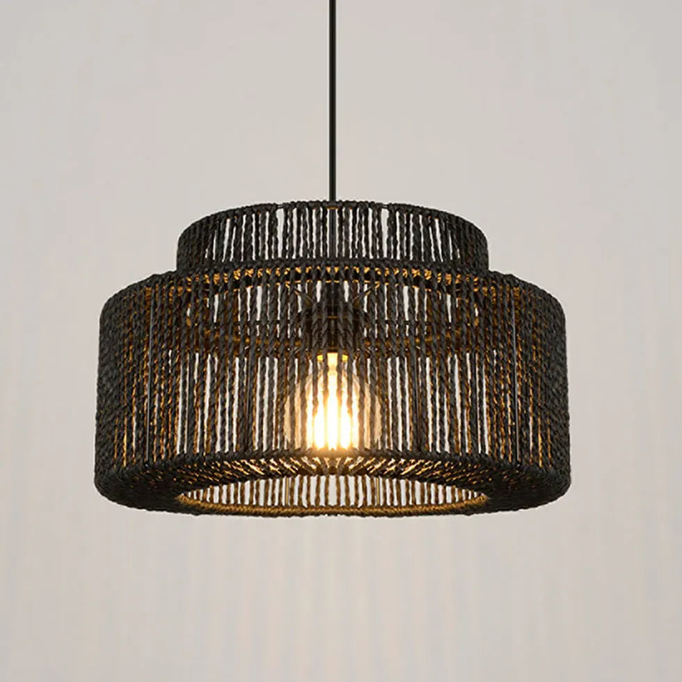 Black Light Single Pendant For Living Room Muto Metal & Rattan