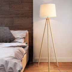 White Tripod Floor Lamp For Bedroom Cylinder Muto Wood