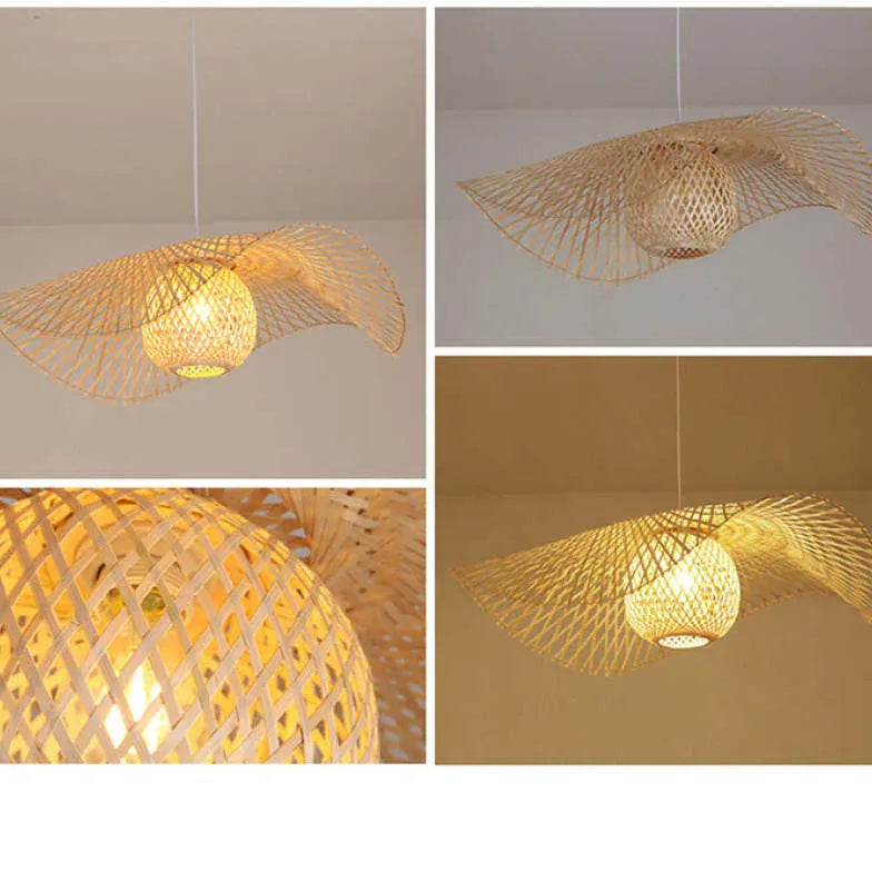 Natural Hat Rattan Bamboo Light Single Pendant