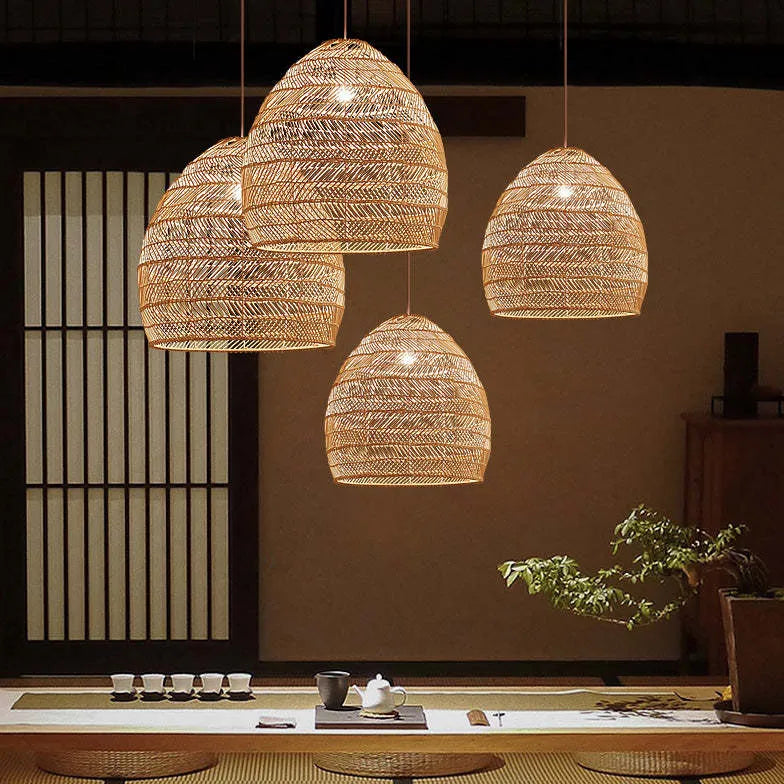 Light Single Pendant For Living Room Modern Metal & Bamboo