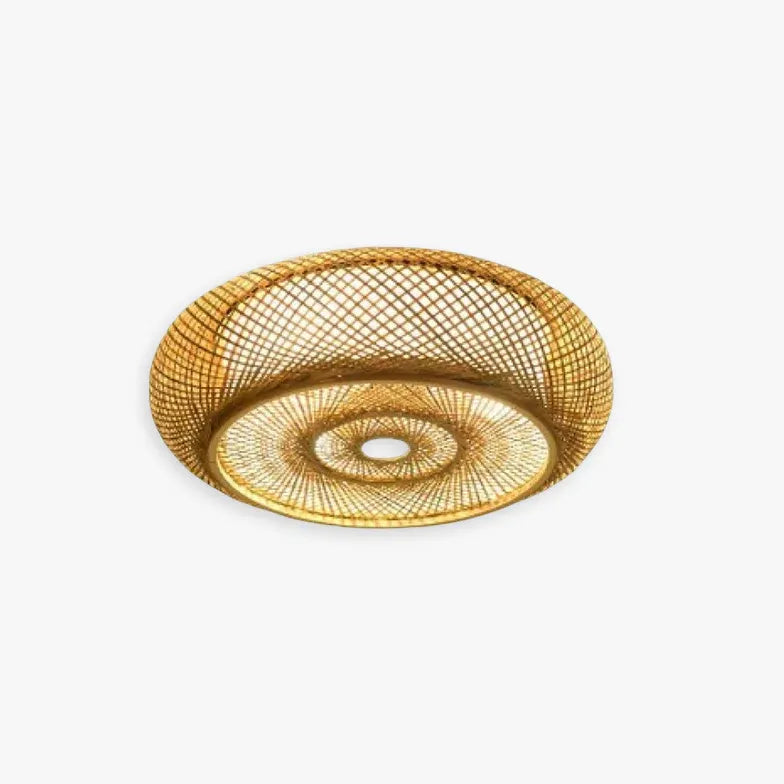 Muto Rattan Woven Rustic Led Flush Mount Light