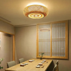 Muto Rattan Woven Rustic Led Flush Mount Light