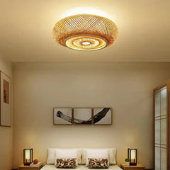 Muto Rattan Woven Rustic Led Flush Mount Light