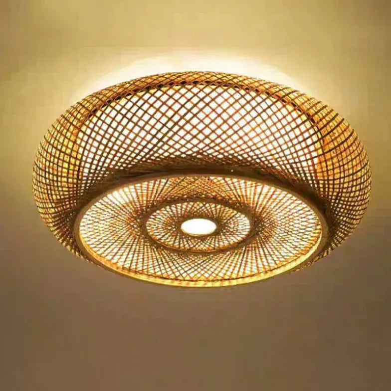 Muto Rattan Woven Rustic Led Flush Mount Light