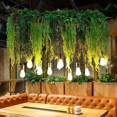 Green Statement Pendant Light For Kitchen Rectangular Nest Metal & Glass Led Without Bulbs