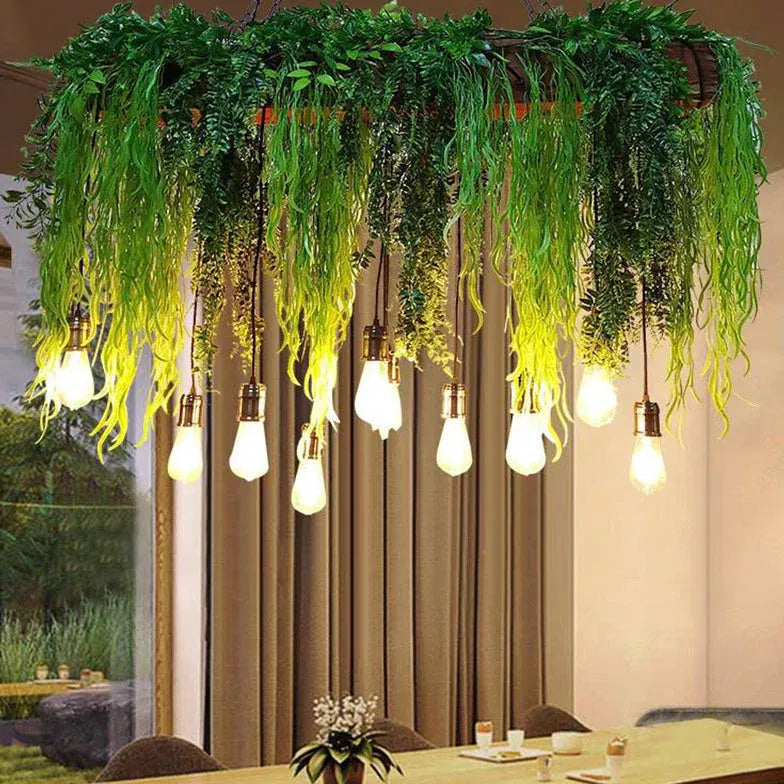 Green Statement Pendant Light For Kitchen Rectangular Nest Metal & Glass Led Without Bulbs