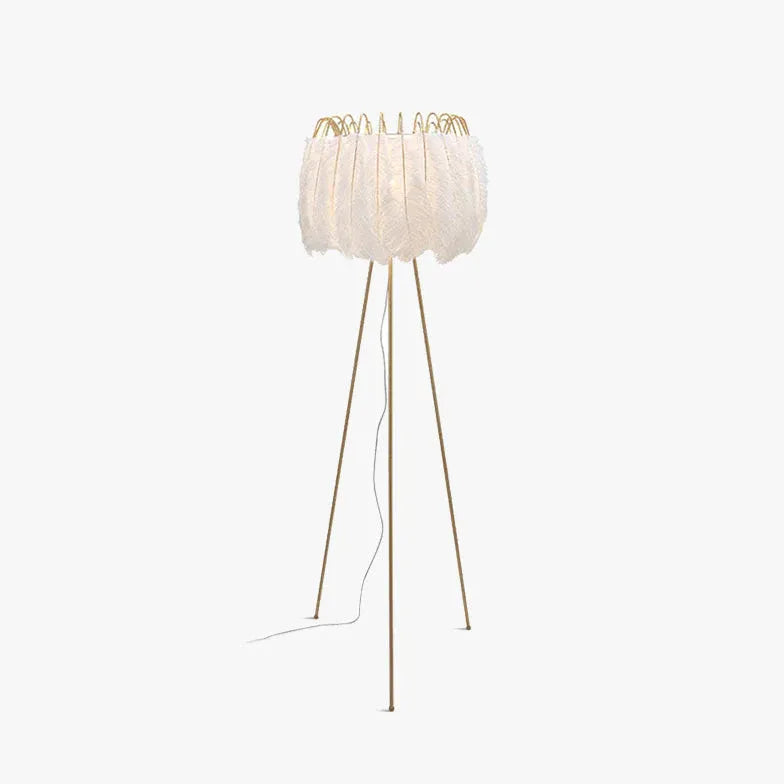 White Tripod Floor Lamp Metal & Feather Plug