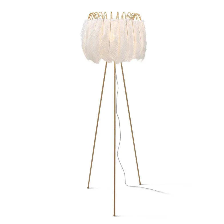 White Tripod Floor Lamp Metal & Feather Plug