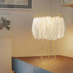 White Tripod Floor Lamp Metal & Feather Plug