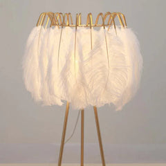 White Tripod Floor Lamp Metal & Feather Plug