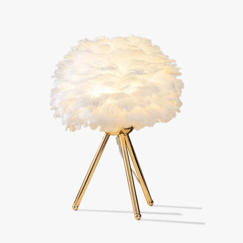 White Shape Table Lamp For Bedroom Modern Metal & Feather Led Plug Uk Or Eu