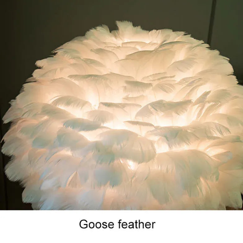 White Shape Table Lamp For Bedroom Modern Metal & Feather Led Plug Uk Or Eu